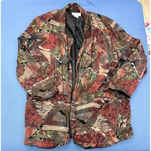 Vintage Kenneth Mitchell Petites Blazer Jacket Women Geometric Print Long Sleeve